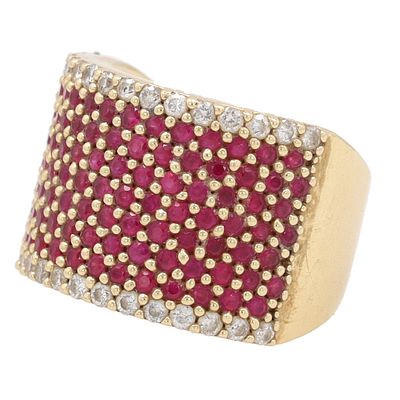 EFFY Ruby Diamond 14K Gold Cocktail Ring Size 6.75 12.1 G Approximately 3.24 TCW 0.96 TCW