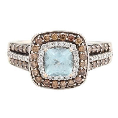 LeVian Aquamarine Diamond 14K White Gold Cocktail Ring Size 8 6.8 G Approximately 1 TCW 1.40 TCW
