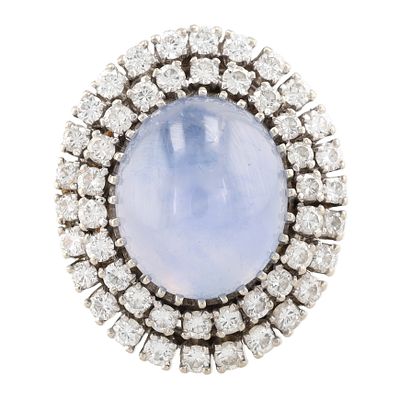 Gray Star Sapphire Diamond 14K White Gold Cocktail Ring Size 8 18 G Approximately 9 TCW 4.8 TCW 