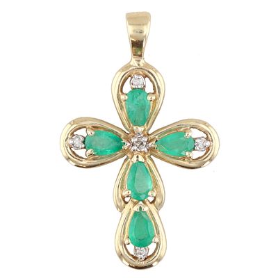 DS Diamond Lab Emerald 10K Gold Cross Pendant 1.9 G approximately 0.04 TCW 1.2 TCW