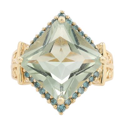 HN Diamond Green Amethyst 14K Gold Cocktail Ring Size 5.75 7.3 G Approximately 9.1 TCW 0.78 TCW