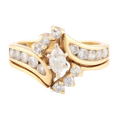 ODI Diamond 14K Gold Wedding Ring Set Size 5.75 6.5 G Approximately 2.18 TCW