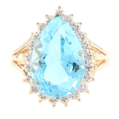 GRT Topaz Diamond 10K Gold Cocktail Ring Size 6 5.2 G Approximately 5 TCW