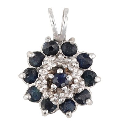 Sapphire Diamond 14K White Gold Pendant 1.3 G Approximately 0.5 TCW