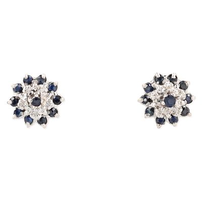 Sapphire Diamond 14K White Gold Stud Earrings 2.1 G Approximately 0.66 TCW