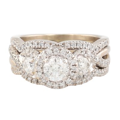 Diamond 14K White Gold Wedding Ring Set Size 6 10 G Approximately 3.44 TCW