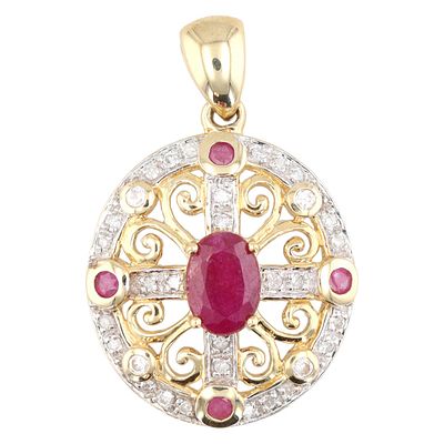 DV Ruby Diamond 10K Gold Pendant 3.1 G Approximately 0.60 TCW