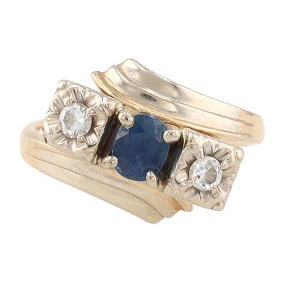 Diamond Sapphire 14K Gold Cocktail Ring Size 6.75 5.8 G Approximately 0.30 TCW 0.50 TCW