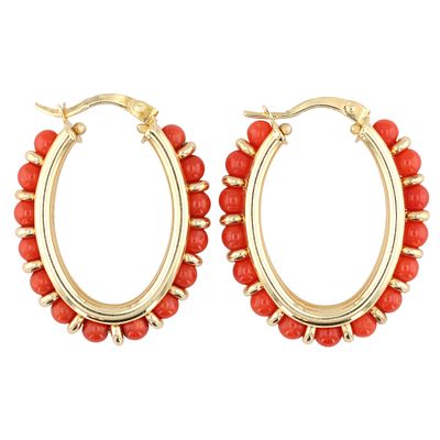 Italy Coral 18K Gold Hoop Earrings 7.3 G