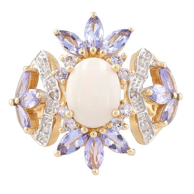 Opal Diamond Amethyst 14K Gold Ring Size 6.75. Opal Diamond Amethyst 14K Gold Cocktail Ring Size 