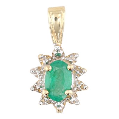Signed Diamond Emerald 10K Gold Pendant 0.9 G 0.5 TCW