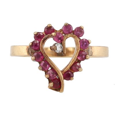 Ruby Diamond 10K Gold Cocktail Ring Size 5.5 2 G Approximately 0.45 TCW