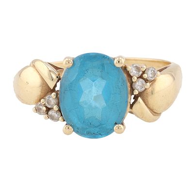 Topaz Diamond 14K Gold Cocktail Ring Size 6.75 3.7 G Approximately 2.25 TCW