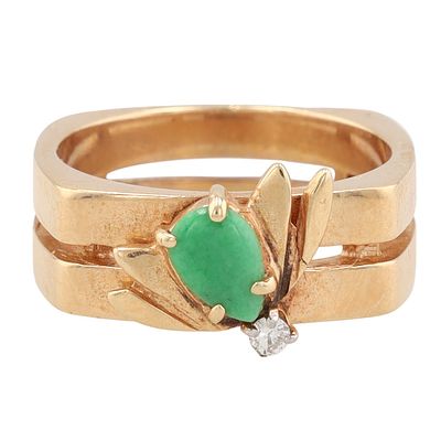 Diamond Green Stone 14K Gold Bee/Bug Fly Ring Size 5.5. TC? Signed Diamond Green Stone 14K Gold 