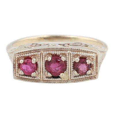 Vintage Ruby 14K White Gold Ring Size 8.25. Vintage Ruby 14K White Gold Cocktail Ring Size 8.25 