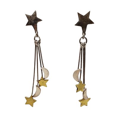 Taxco TR-107 Mexico Vintage Sterling Star Moon Earrings 21.5g
