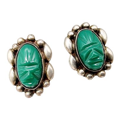 Signed Mexico Sterling Aztec Mask Earrings 8.3g