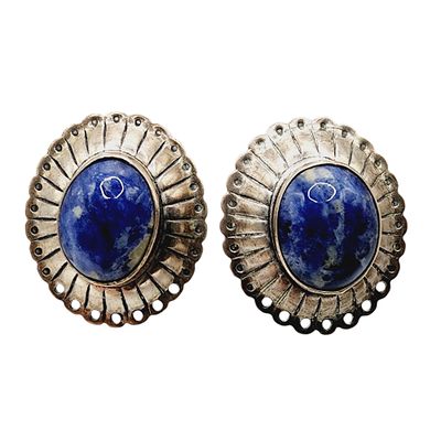 Vintage Southwest Sterling Sodalite Concho Earrings 6.7g