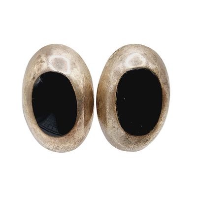 Taxco TE-25 Mexico Vintage Sterling Oval Onyx Earrings 20.7g