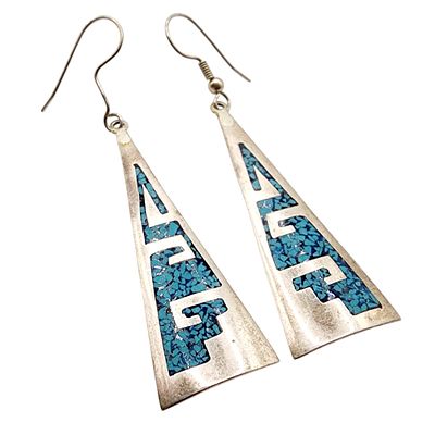 Mexico Alpaca Crushed Turquoise Earrings 6.5g