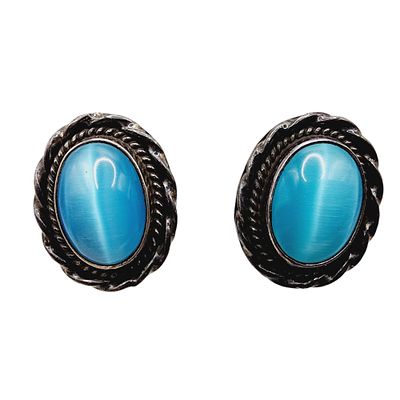 Taxco TV-41 Vintage Sterling Cats Eye Earrings 7.9g
