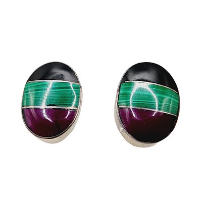 Mexico Sterling Multi Stone Inlay Earrings 10.7g