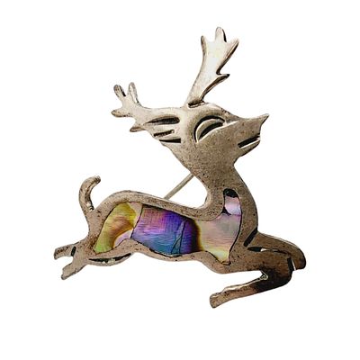 Signed Taxco Eagle 3 Mexico Sterling Abalone Deer Brooch 3.1g