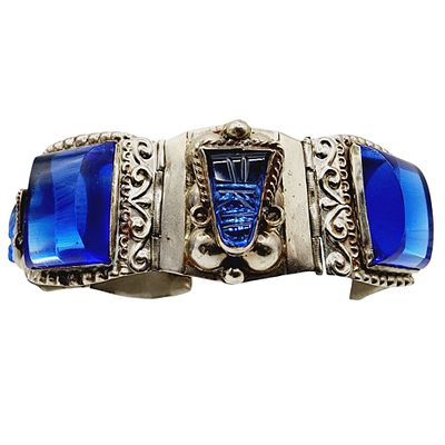Signed Mexico Vintage Alpaca Aztec Mask Bracelet 60.2g