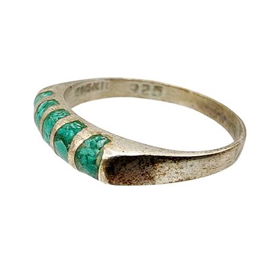 Vintage Mexico Sterling Crushed Turquoise Ring Sz 6 1.6g