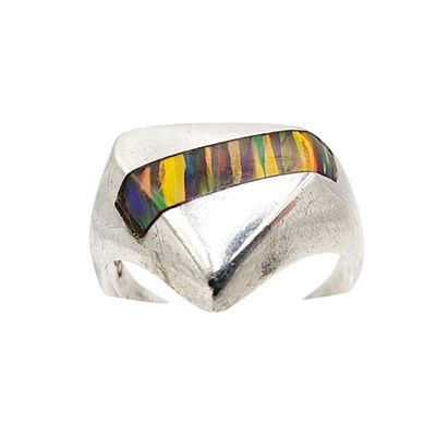 Mexico Sterling Iridescent Inlay Ring Sz 3.25 3.5g