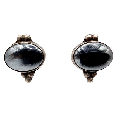 Vintage Mexico Sterling Hematite Earrings 5.5g