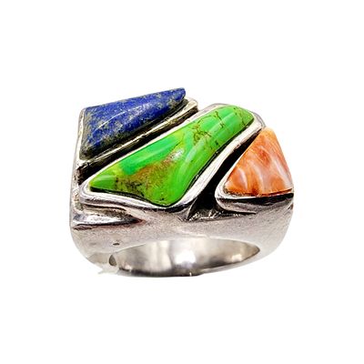 Southwest Sterling Multistone Ring Sz 7.25. Southwest Sterling Multistone - Gaspeite Spiny 