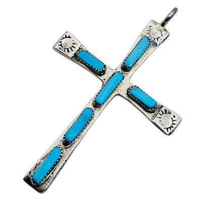 Zuni Signed Cecilia Iule Large Turquoise Cross 12.03 G. Zuni signed Cecilia Iule large turquoise 