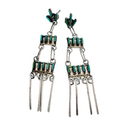 Zuni Turquoise Needlepoint Chandelier Waterfall Earrings 4.73g. Zuni turquoise needlepoint 