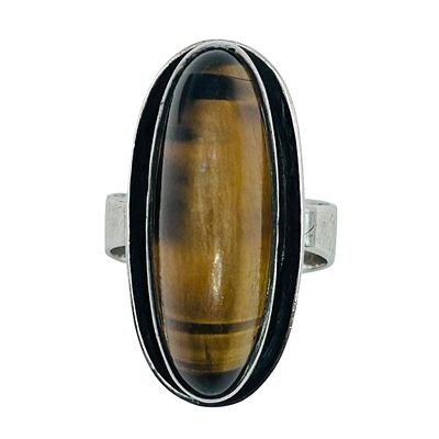 Signed WWL Navajo Tigers Eye Sterling Ring Size 7, 10.38g. Navajo signed WWL Tigers eye sterling 