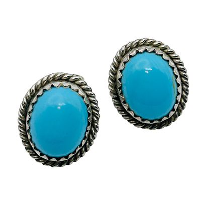 Native Signed MKM Turquoise Over Pushback Earrings 2.73 G. Native signed MKM turquoise over 