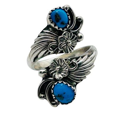 Navajo Sterling Turquoise Bypass Pass Ring Size 6, 4.82 G. Navajo Sterling turquoise bypass ring 