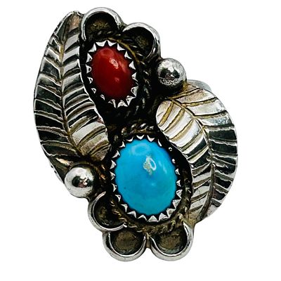 Navajo Sterling Coral Turquoise Ring Size 7, 6.38 G. Navajo Sterling coral turquoise ring size 7 