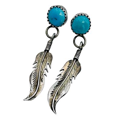 Navajo Sterling Turquoise Feather Earrings 2.85 G. Navajo Sterling turquoise feather earrings 2.85 g