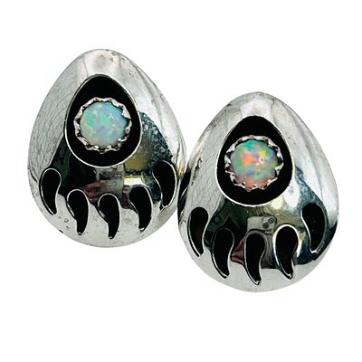 Southwest RGF Opal Sterling Bear Claw Earrings 2.02 G. Southwest RGF Opal Sterling bear claw 