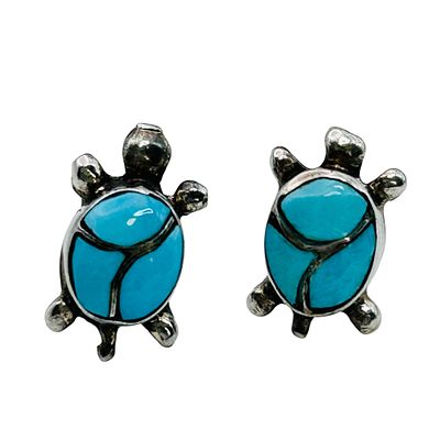 Southwest Sterling Turquoise Turtle Stud Earrings 1.46 G. Southwest Sterling turquoise turtle 