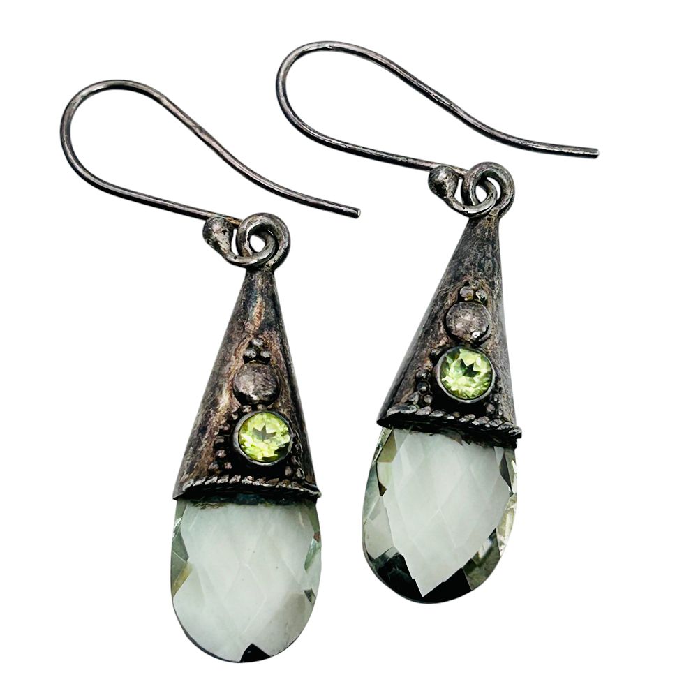 Lot 180: YS Sterling Peridot And Green Amethyst Dangle Earrings 4.32 G