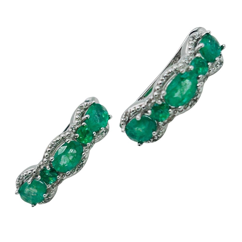 Lot 210: Emerald 3.53 CT Sterling Hinged Hoops 7.39 G