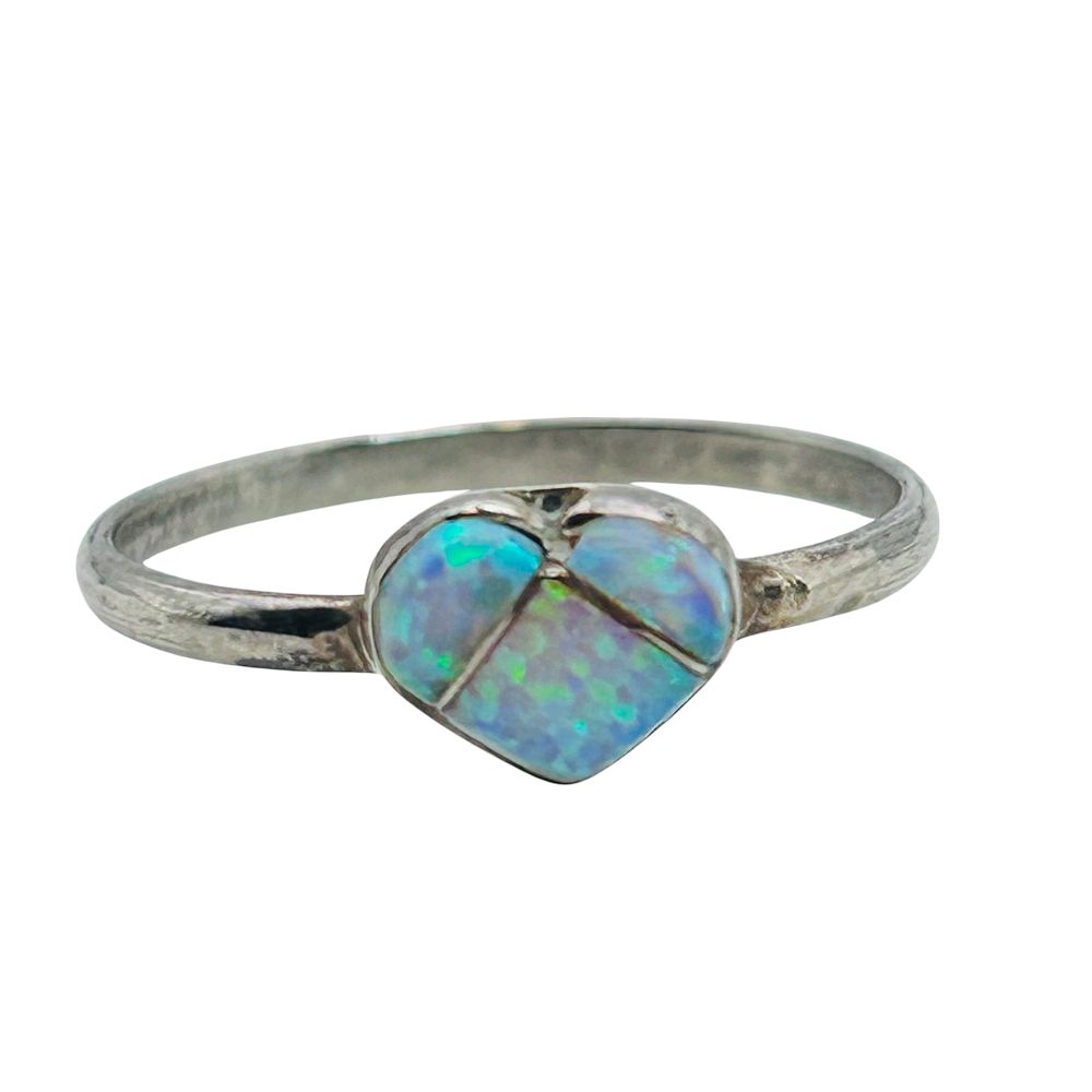 Lot 232: Opal Sterling Heart Ring Size 6, .8 G