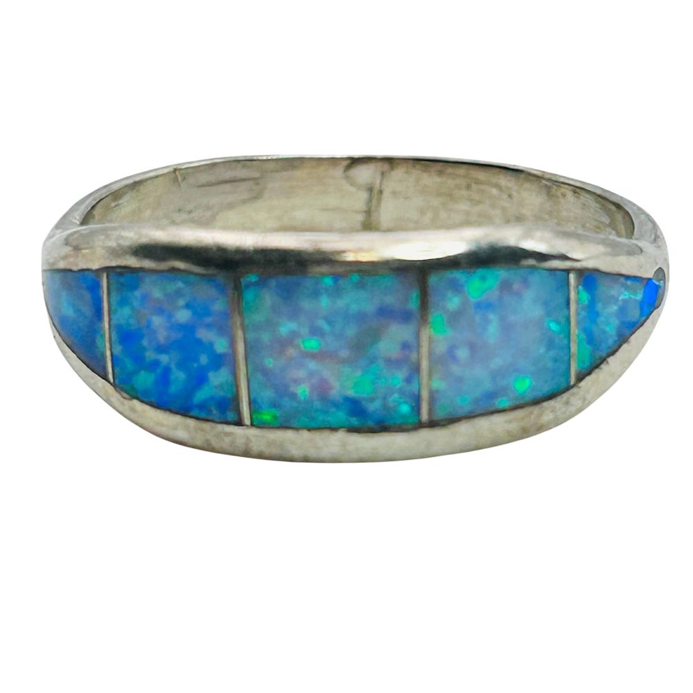 Lot 237: Navajo Nel J. Opal Sterling Ring Size 7, 2.09 G