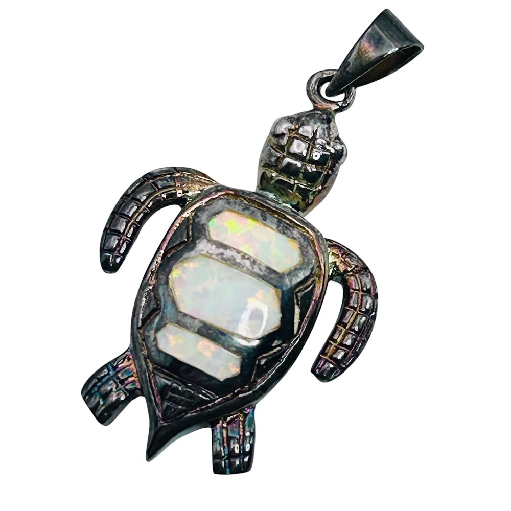 Lot 240: Opal Sterling Turtle Pendant 3.59 G
