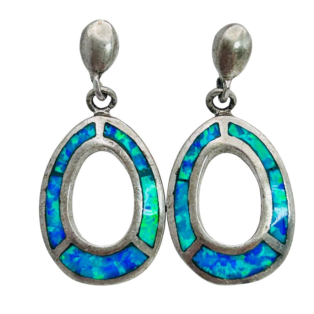 Lot 241: Opal Sterling Open Circle Pushback Earrings 5.83 G