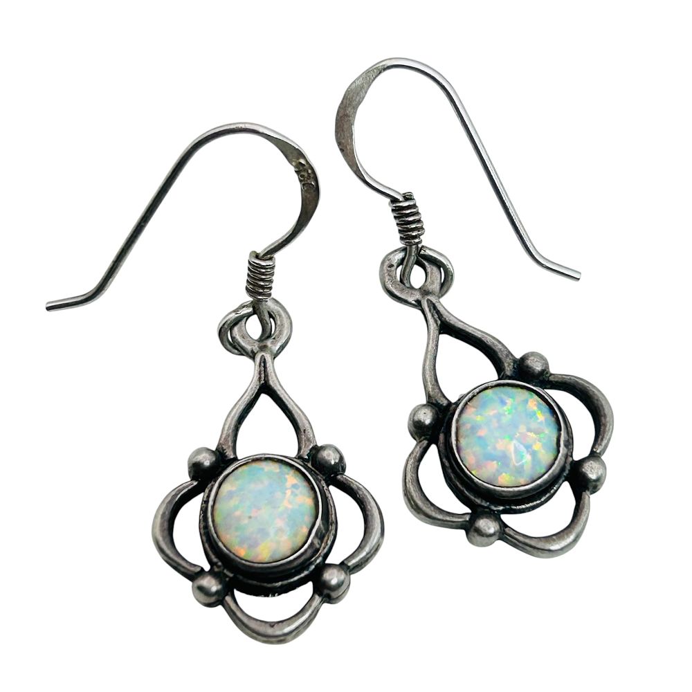 Lot 242: Opal Sterling Hook Dangle Earrings 3.28 G