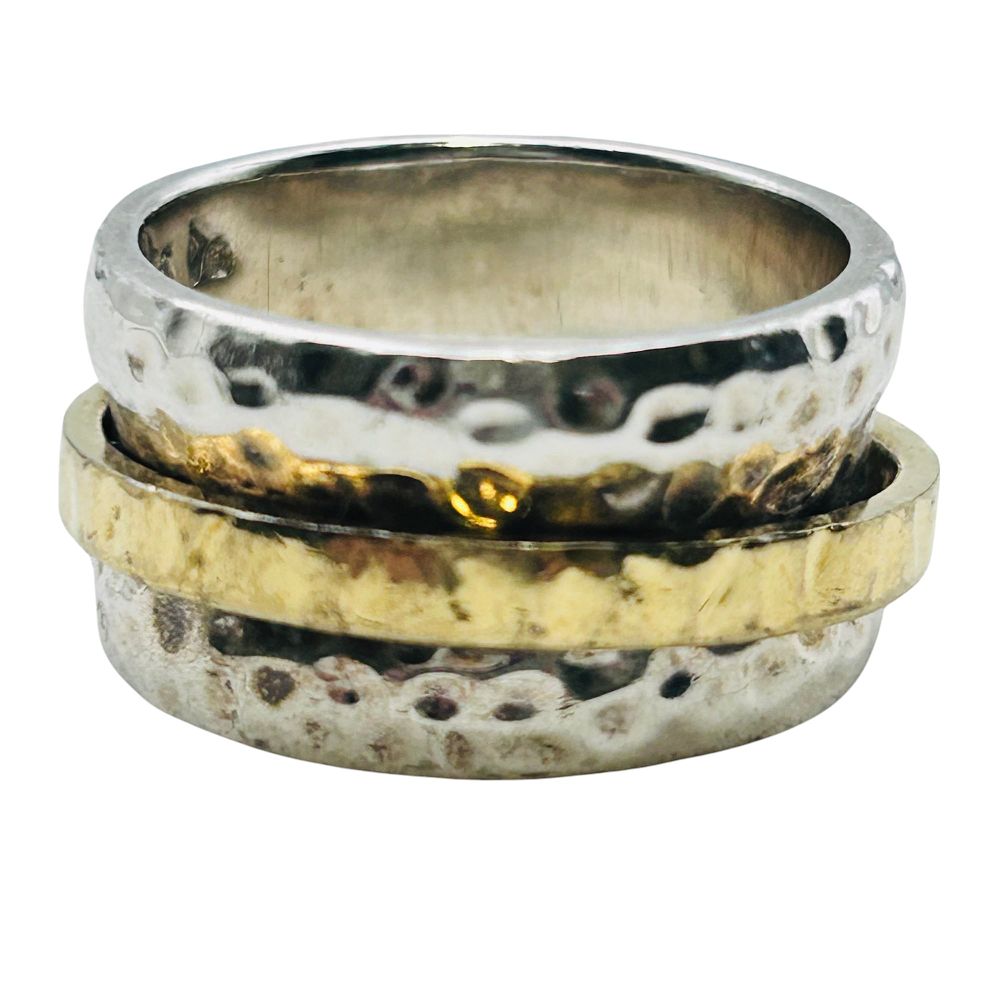 Lot 244: Silpada Sterling Hammered Two Tone Spinner Ring Size 9, 13.2 G