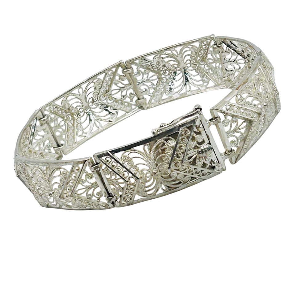 Lot 301: BIRKS Sterling Filigree Panel Bracelet 17.21 G